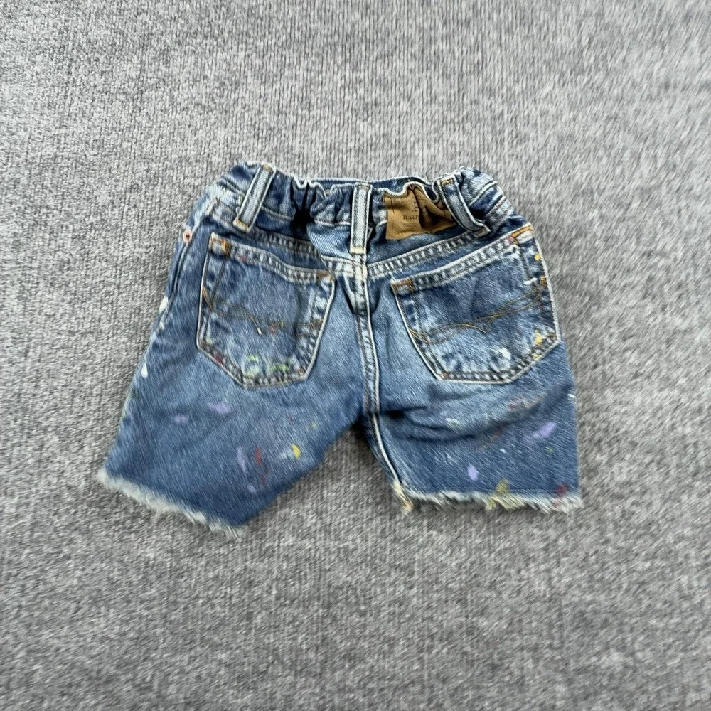 Polo Ralph Lauren Shorts 4T Blue Denim Cutoff Paint Splatter Frayed Hem